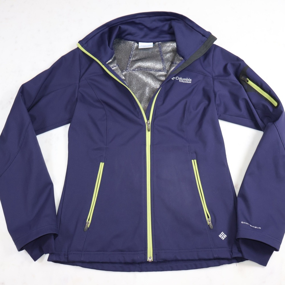 Columbia Titanium Omni-Heat Softshell Jacket Navy Blue Lime Green Small